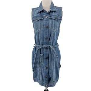 GUESS Women's Denim Button Front Tie Waist Jean Sleeveless Dress Size XS